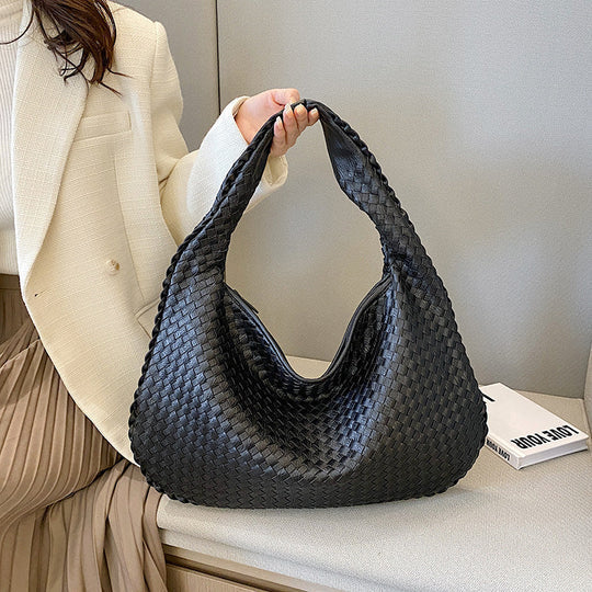 NOUVEAU RICHE Damen Handgewebte Tasche – Strapazierfähige Stilvolle Tasche mit Geräumigem Innenraum Schwarz Einheitsgröße