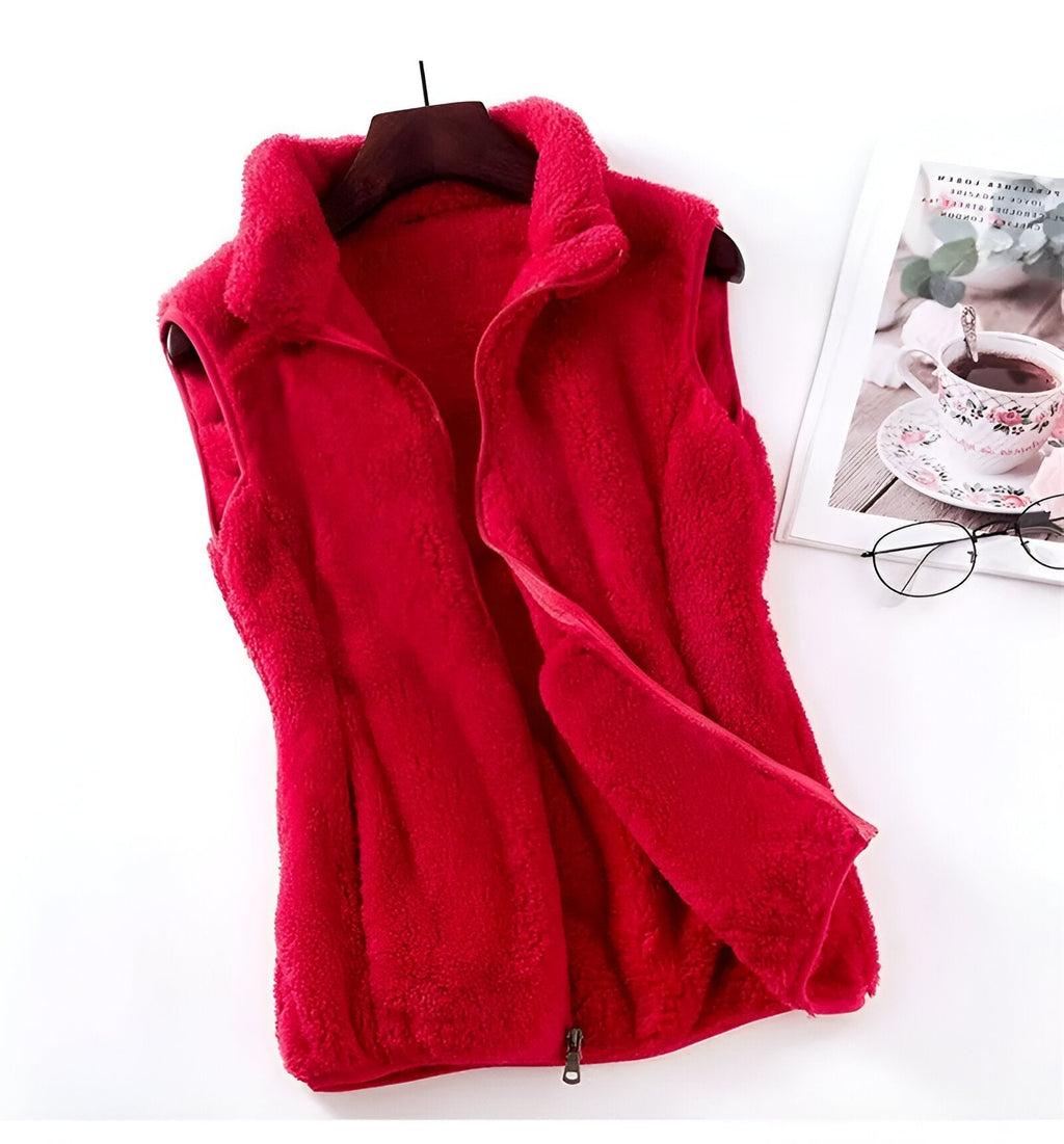 NOUVEAU RICHE Damen Fleece Weste – Ärmellose Polar Fleece Winterweste für Kalte Tage Rot