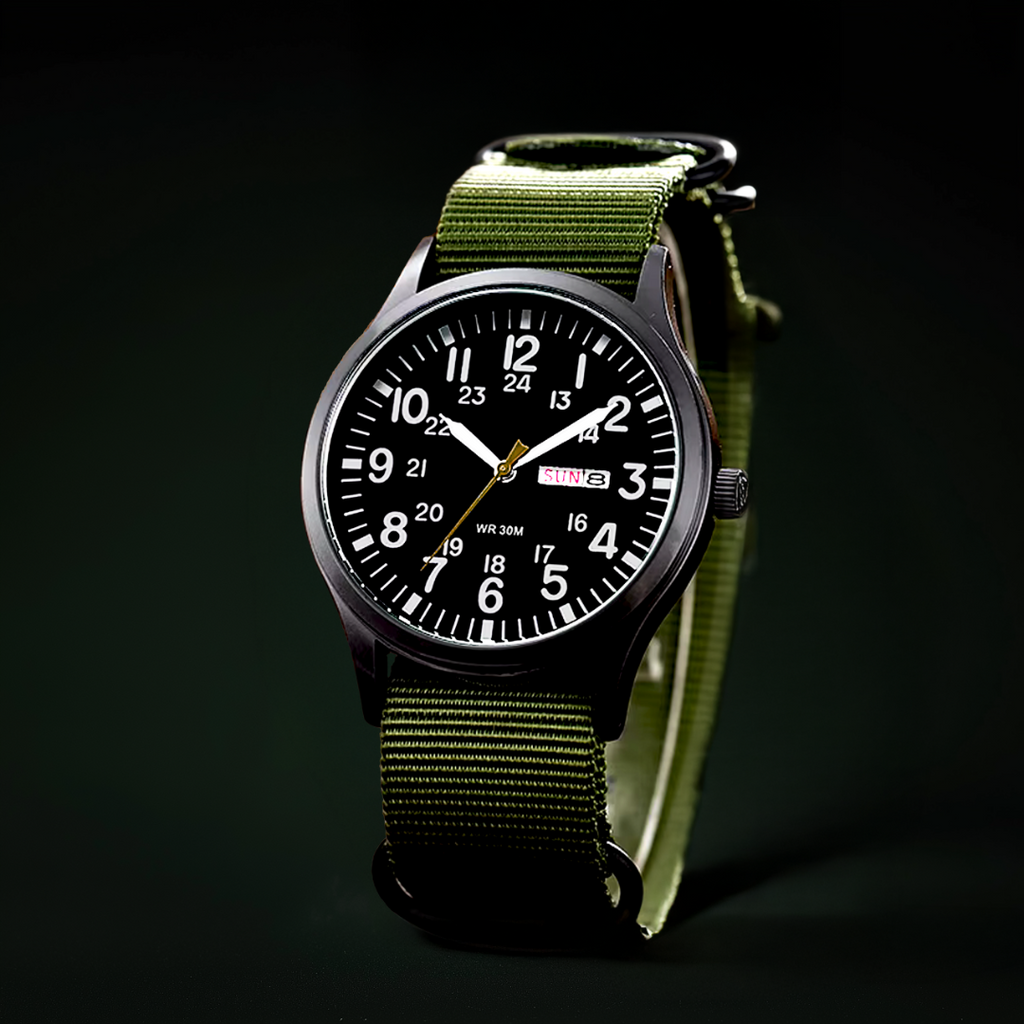 NOUVEAU RICHE Outdoor Herrenuhr – Analoge Sportuhr 100 m wasserdicht, Saphirglas & Quarzwerk, Leuchtzeiger, 4 Farben – Ranches