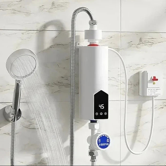 NOUVEAU RICHE Elektrischer Durchlauferhitzer 220V (3000W–5500W) – Tragbarer Warmwasserbereiter ohne Tank für Dusche & Küchenarmatur mit digitalem LED-Display
