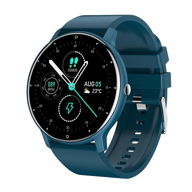 NOUVEAU RICHE Ultradünne Smartwatch – Schlanke Fitnessuhr mit Herzfrequenz-, Schritt- & Schlaftracking, IP67, 3 Farben – SlimLine Fit Blau