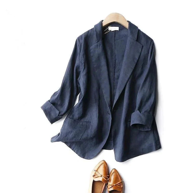 NOUVEAU RICHE Leinen Blazer Weiche Leichte Sommerjacke Marineblau
