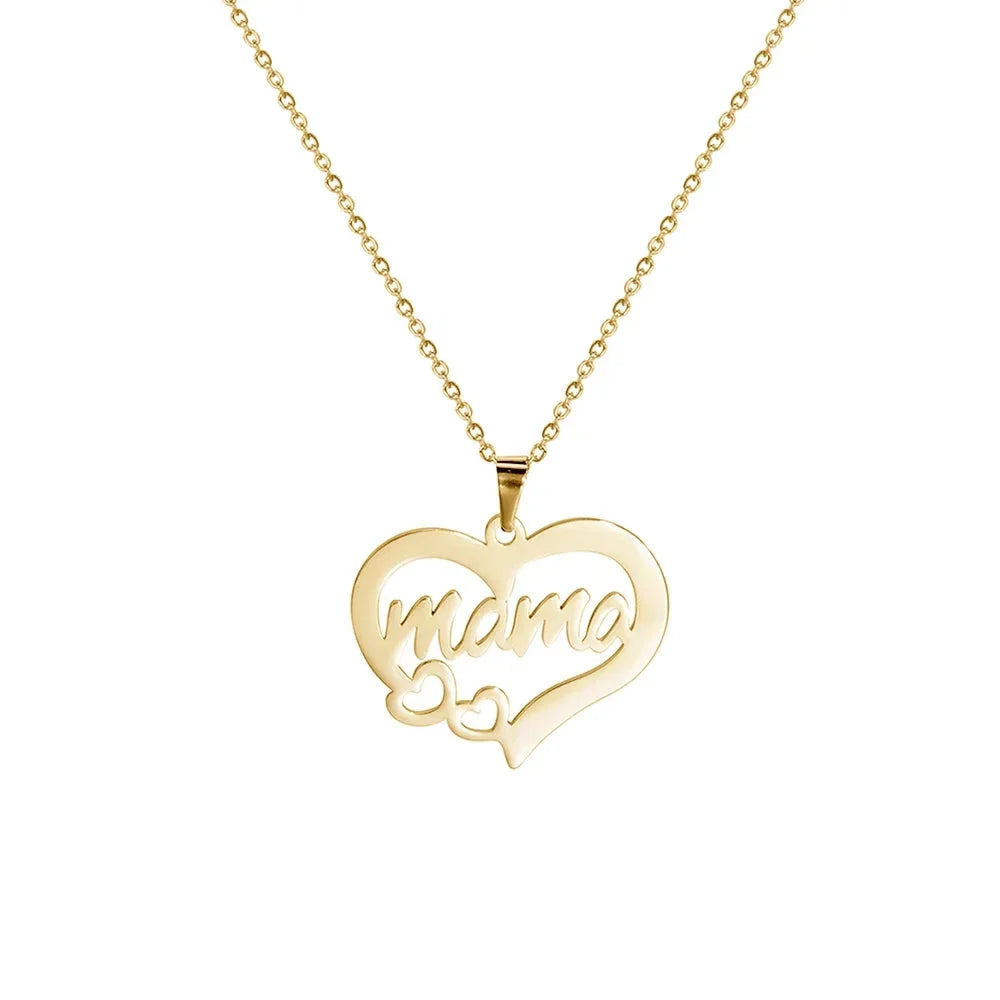NOUVEAU RICHE Amore | Mama Buchstaben-Anhänger-Halskette für Damen Mama Herz – Gold 45-50cm