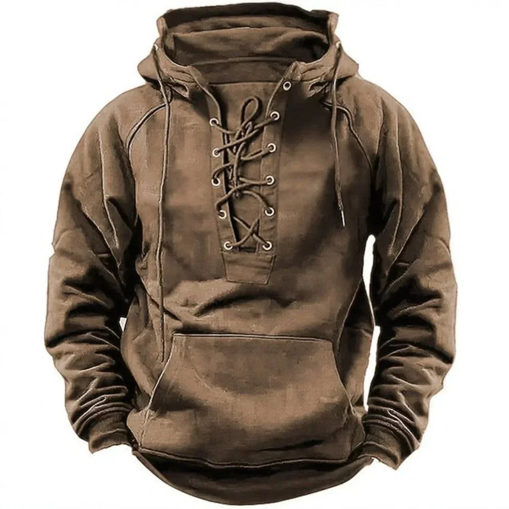 NOUVEAU RICHE Herren Hoodie mit Schnürung – Kapuzenpullover mit Schnür-Ausschnitt & Kängurutasche, 6 Farben, S–3XL – Mane Khaki