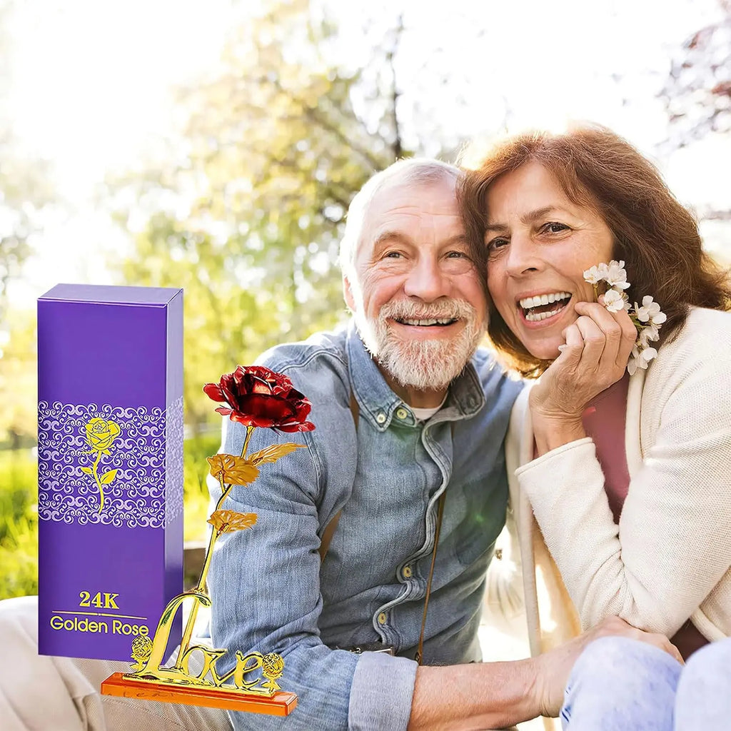 NOUVEAU RICHE 24-Karat vergoldete rote Rose mit Geschenkbox – Kreative künstliche Ewige Rose als Andenken zum Muttertag, Valentinstag, Jahrestag & Geburtstag