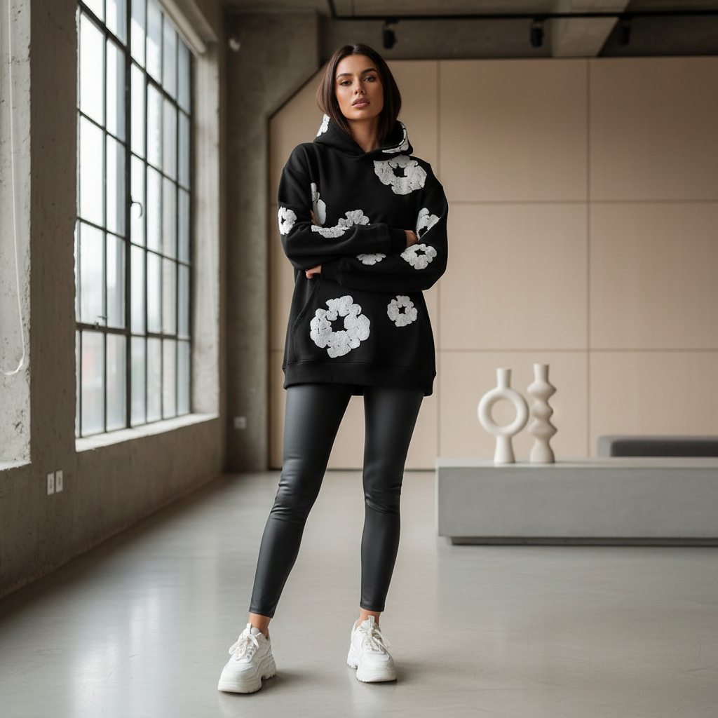 ModaDenim - Viral Denim Unisex Floral Hoodie für den Winter