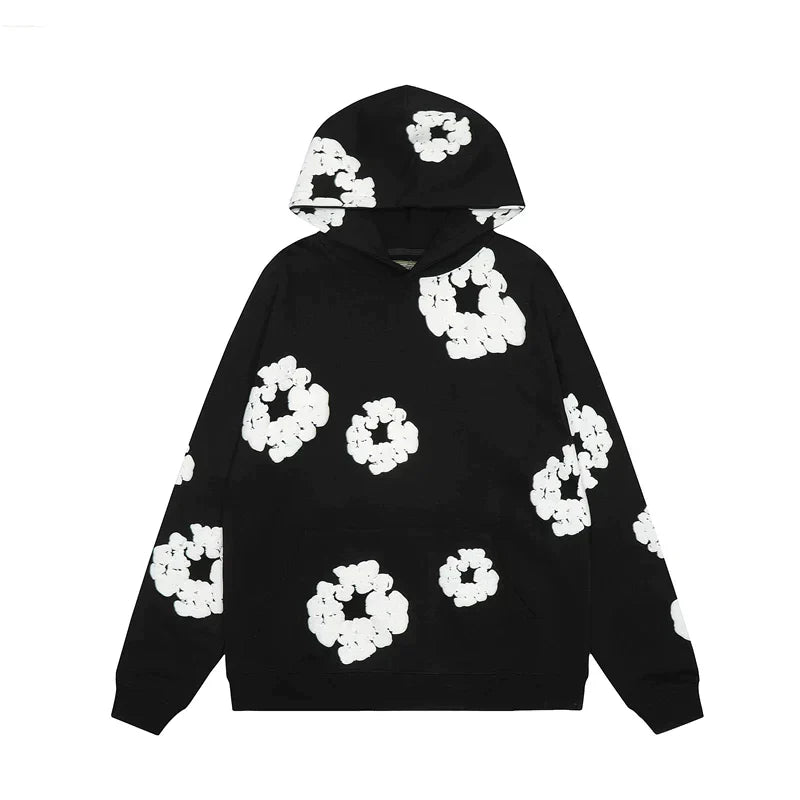 NOUVEAU RICHE ModaDenim - Viral Denim Unisex Floral Hoodie für den Winter Schwarz