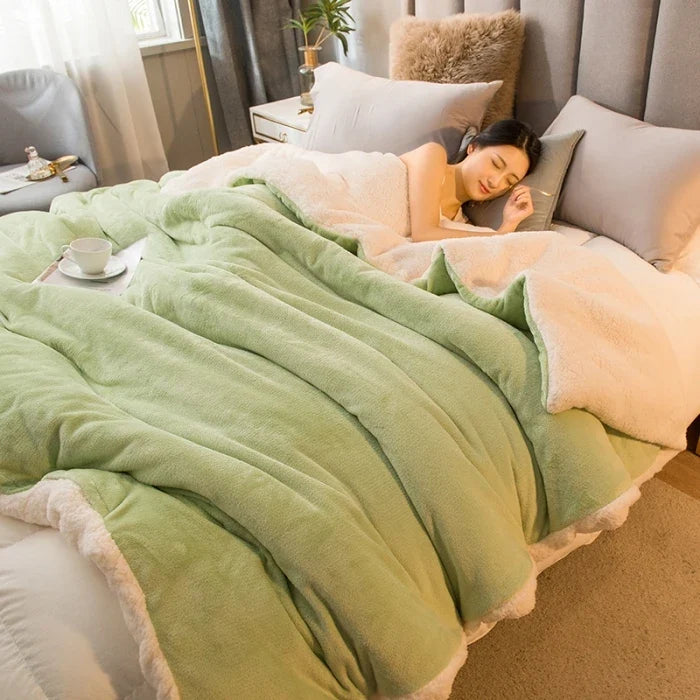 NOUVEAU RICHE Doppelseitige Flanell & Fleece Kuscheldecke – Weiche warme Decke für Bett und Sofa, 12 Farben, 5 Grössen Hellgrün