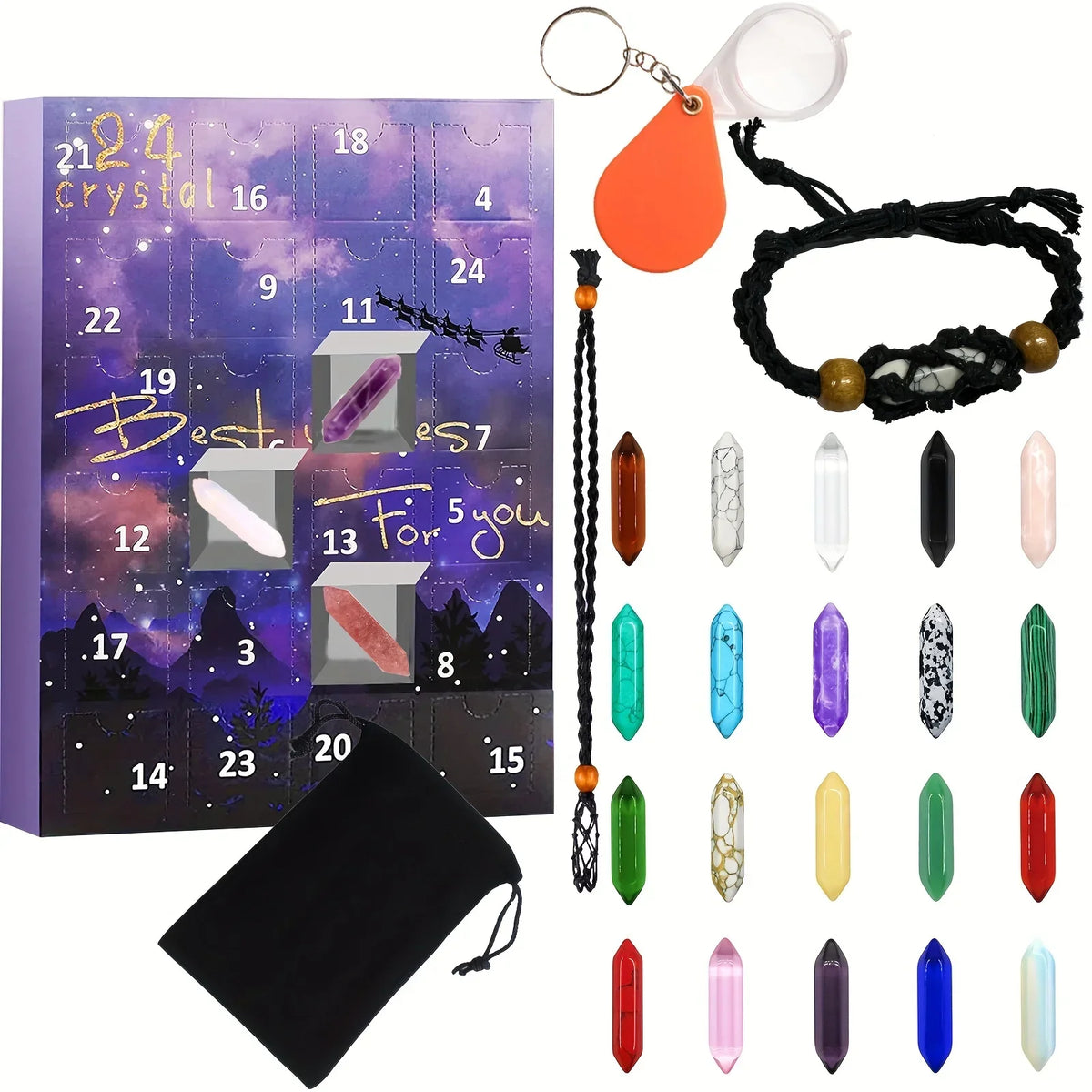 Edelstein-Adventskalender für Kinder – Kristall-Adventskalender mit 24 natürlichen Edelsteinen, Lehrreiches Weihnachtsgeschenk – GemSpark