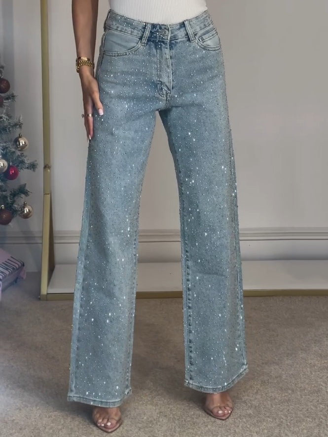 NOUVEAU RICHE Damen High-Waist Jeans – Funkelnde Details & Bequeme Passform