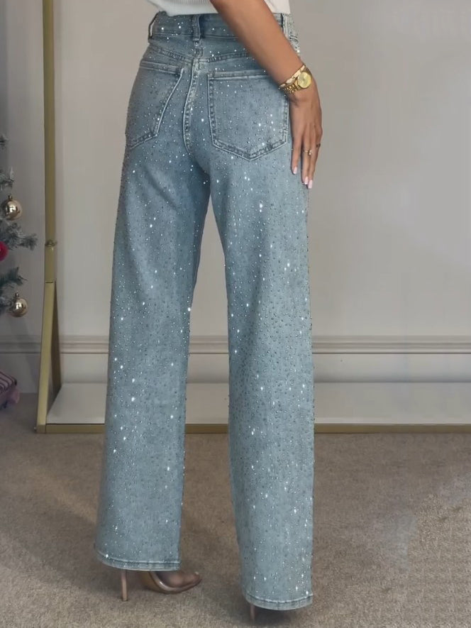 NOUVEAU RICHE Damen High-Waist Jeans – Funkelnde Details & Bequeme Passform