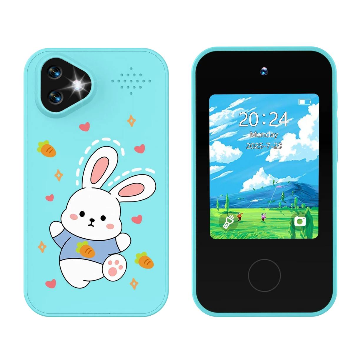 NOUVEAU RICHE Kinder-Smartphone-Spielzeug mit Doppelkamera - 1080P HD-Video & MP3-Musikplayer mit Spielen Rabbit Blue