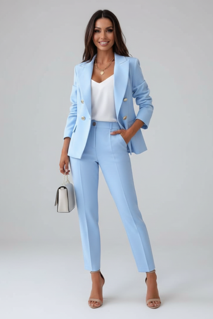 NOUVEAU RICHE Sophé | Elegantes und stilvolles Zweireiher Blazer Set Hellblau