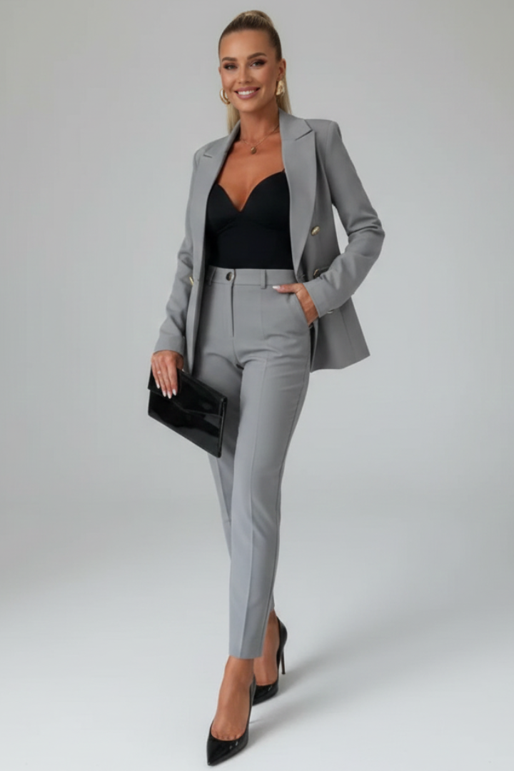 NOUVEAU RICHE Sophé | Elegantes und stilvolles Zweireiher Blazer Set Grau