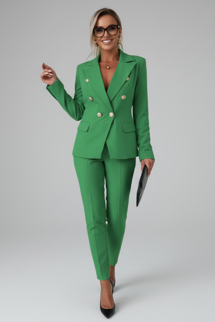 NOUVEAU RICHE Sophé | Elegantes und stilvolles Zweireiher Blazer Set Grün