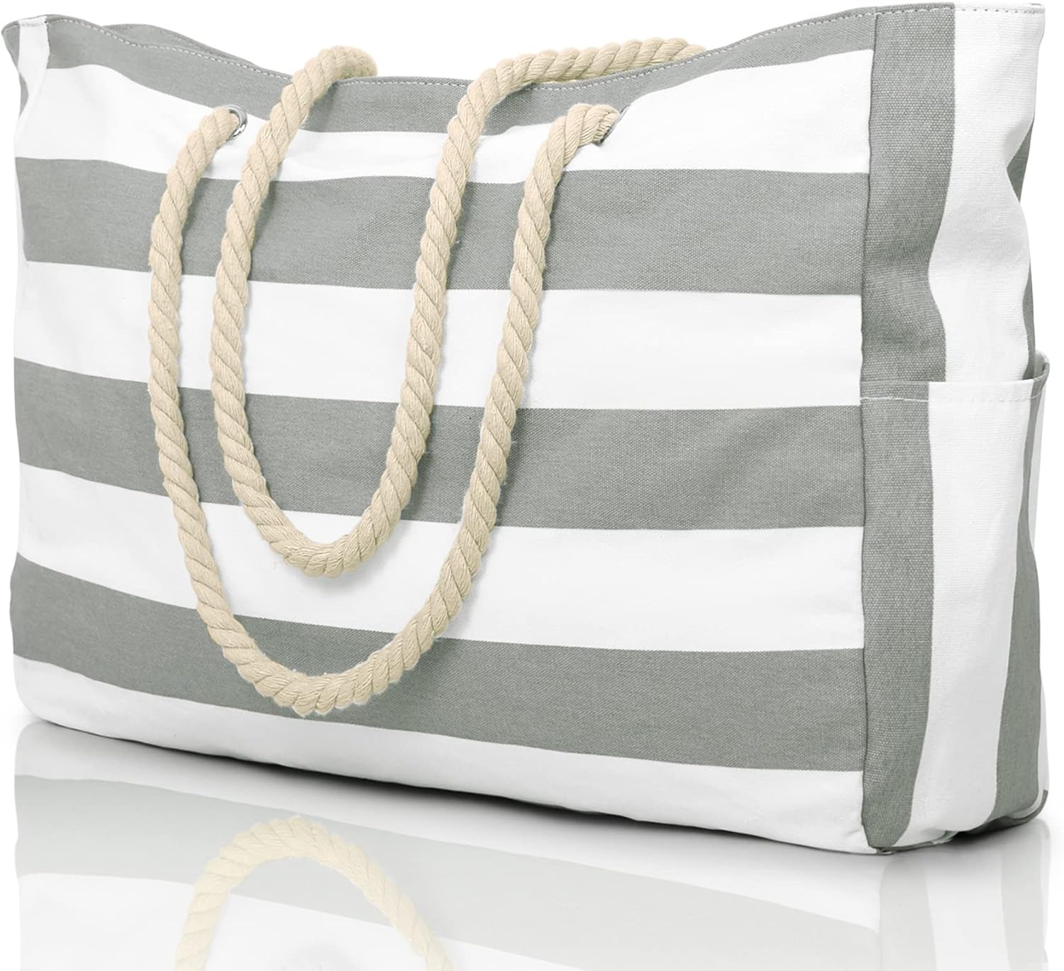 NOUVEAU RICHE Wasserdichte Extragroße Strandtasche Mit Taschen Für Wochenendtrips Hellgrau