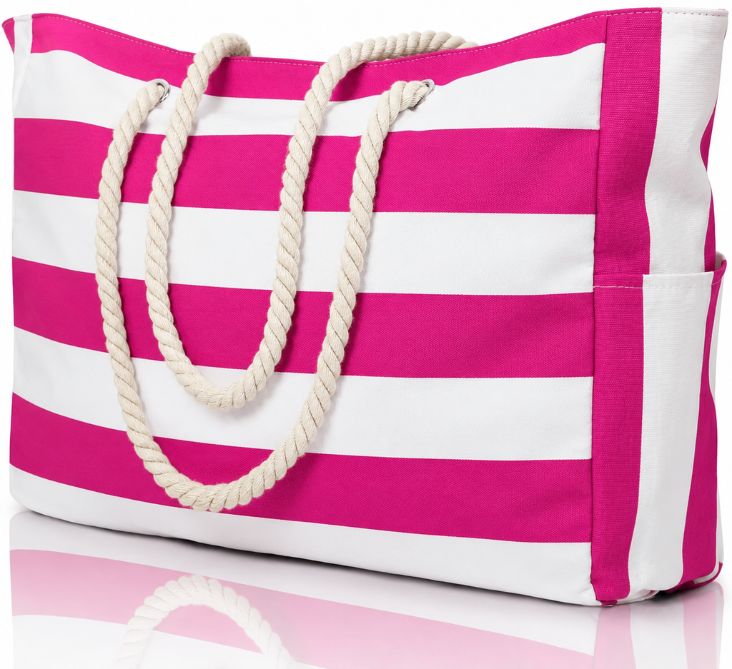 NOUVEAU RICHE Wasserdichte Extragroße Strandtasche Mit Taschen Für Wochenendtrips Rosa