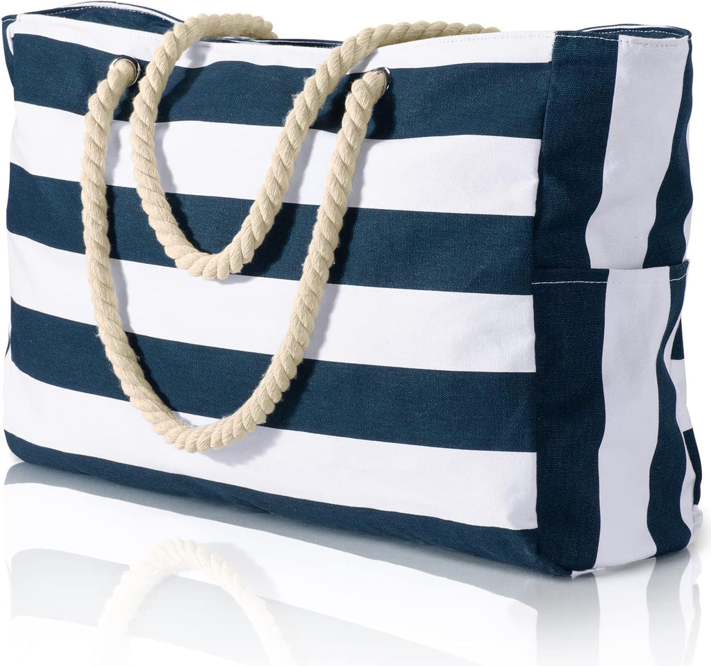 NOUVEAU RICHE Wasserdichte Extragroße Strandtasche Mit Taschen Für Wochenendtrips Dunkelblau
