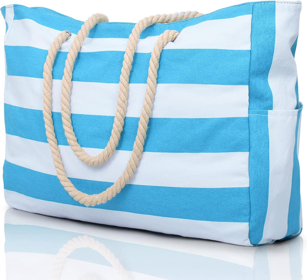 NOUVEAU RICHE Wasserdichte Extragroße Strandtasche Mit Taschen Für Wochenendtrips Hellblau