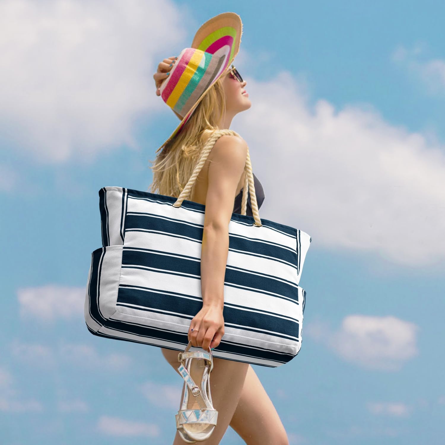 NOUVEAU RICHE Wasserdichte Extragroße Strandtasche Mit Taschen Für Wochenendtrips