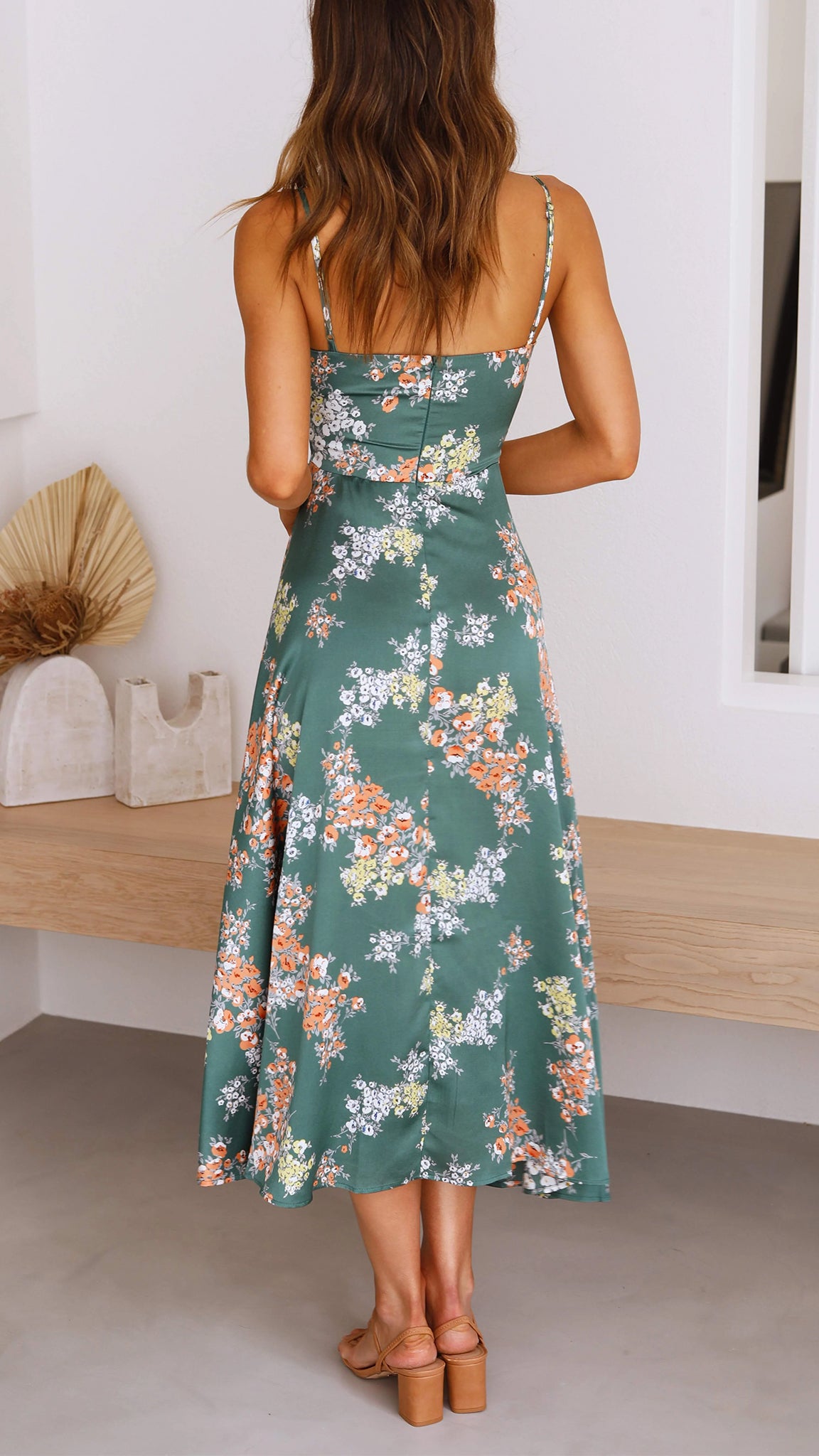 NOUVEAU RICHE Satin Floral Split Chest Knot Cutout MidiKleid Frontschlitz