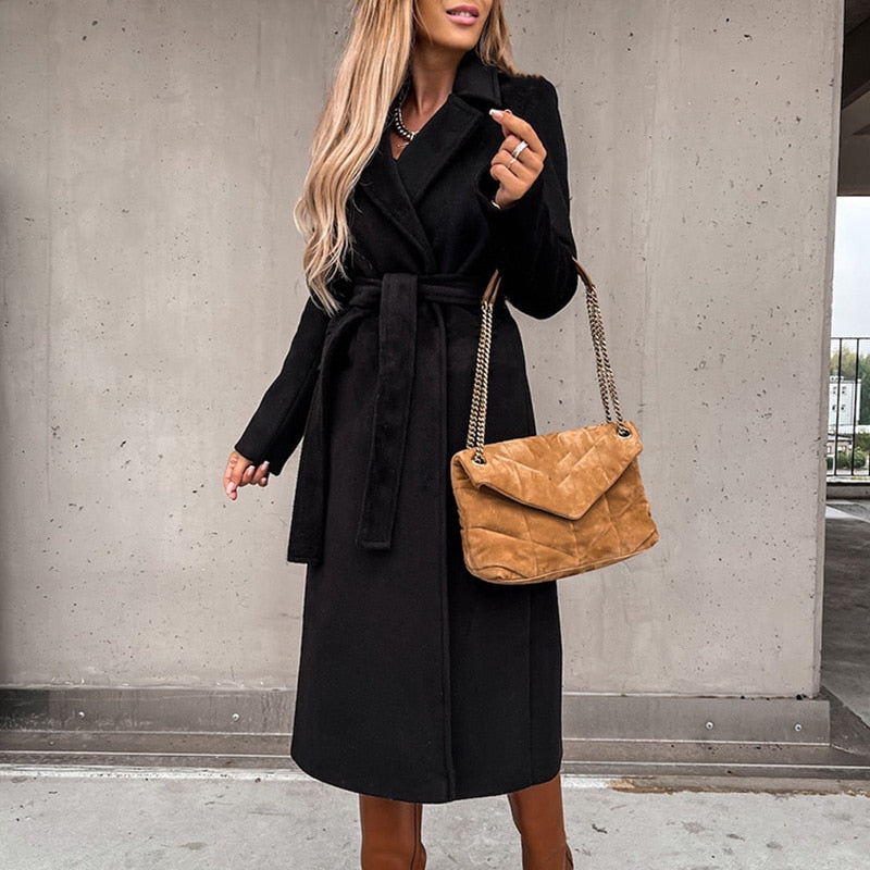 NOUVEAU RICHE Wollmantel Mit Gürtel Eleganter Alltagsmantel Damen Trend - Winterjacke - Wintermäntel Damen