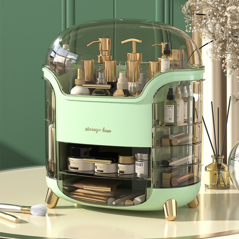 NOUVEAU RICHE Luxus Make-up-Organizer – Staubdichte Kosmetik Aufbewahrungsbox mit Fächern & Deckel, Schminktisch Organizer, Grün oder Weiss
