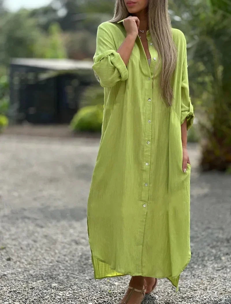 NOUVEAU RICHE Pamelo | Maxikleid mit langärmligem Hemdblusen-Design Hellgrün