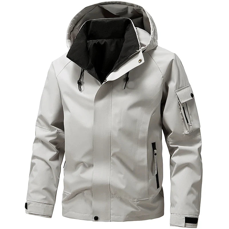 NOUVEAU RICHE Herren Kapuze Skijacke Mit Reißverschluss Sportlicher Look Hellgrau 3