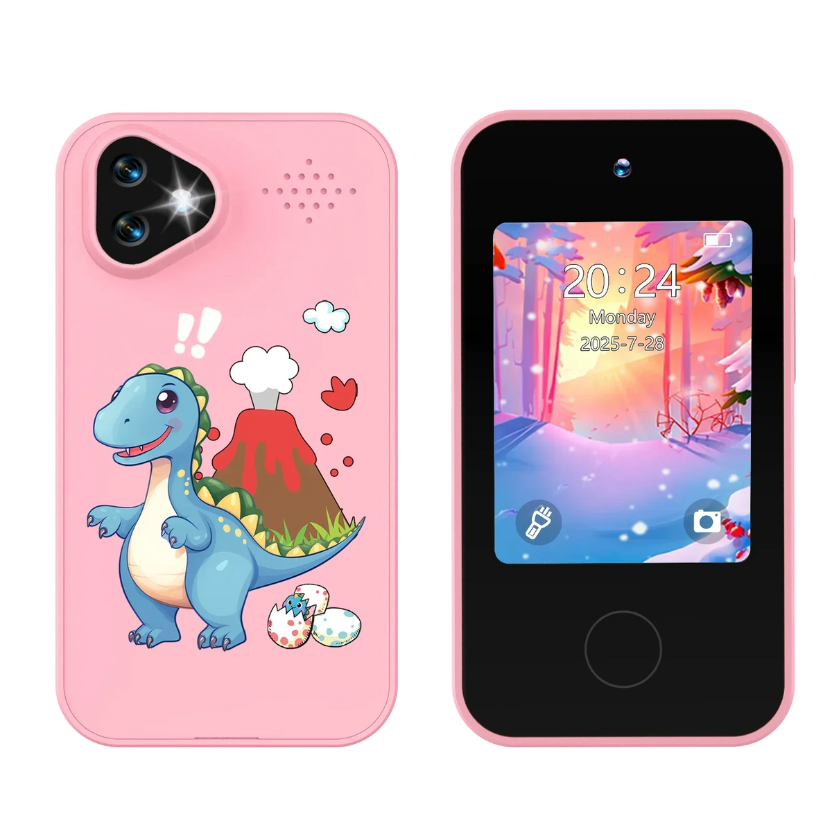 NOUVEAU RICHE Kinder-Smartphone-Spielzeug mit Doppelkamera - 1080P HD-Video & MP3-Musikplayer mit Spielen Dinosaur Pink