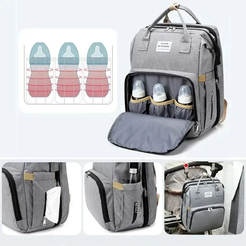 NOUVEAU RICHE Bersh | 3-in-1 Wickeltaschen-Rucksack mit Wickelstation - Faltbares Babybett & Reise-Stubenwagen