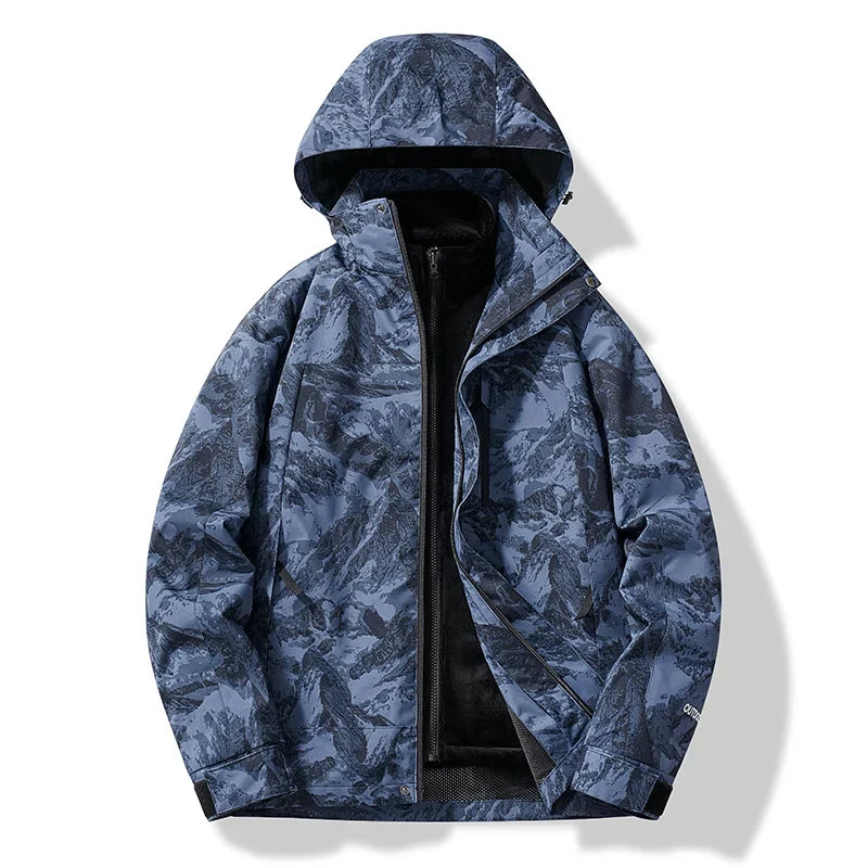 NOUVEAU RICHE Herren Und Damen Skijacke Zweifarbige Optik Mit Kapuze Tarngrau