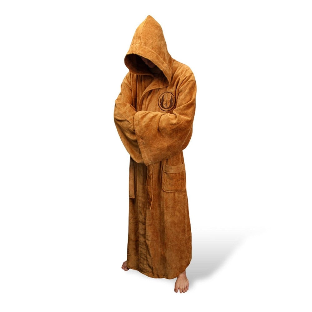 NOUVEAU RICHE Langer Flanell Bademantel Herren mit Kapuze – Warmer extralanger Morgenmantel mit Gürtel, Schwarz oder Braun – Hommes Braun