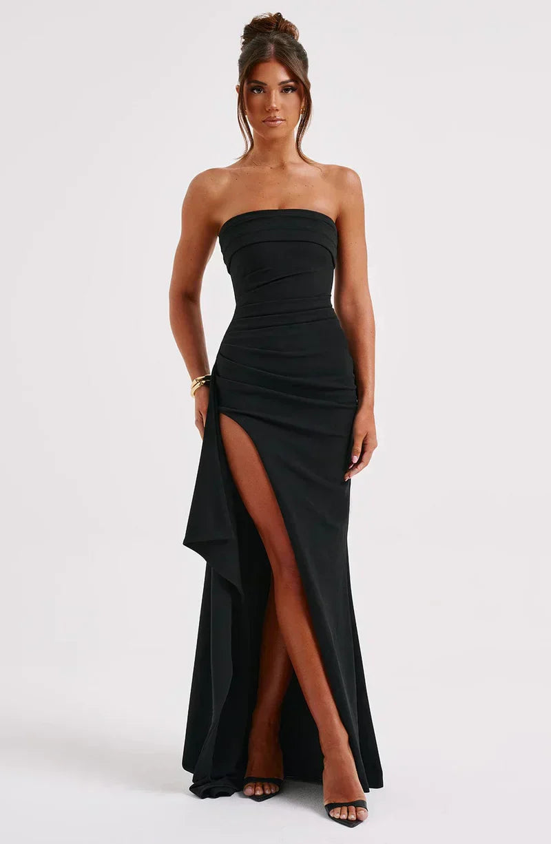 NOUVEAU RICHE Gedrehtes Maxikleid Ohne Schultern Mit Twist Ausschnitt Schwarz