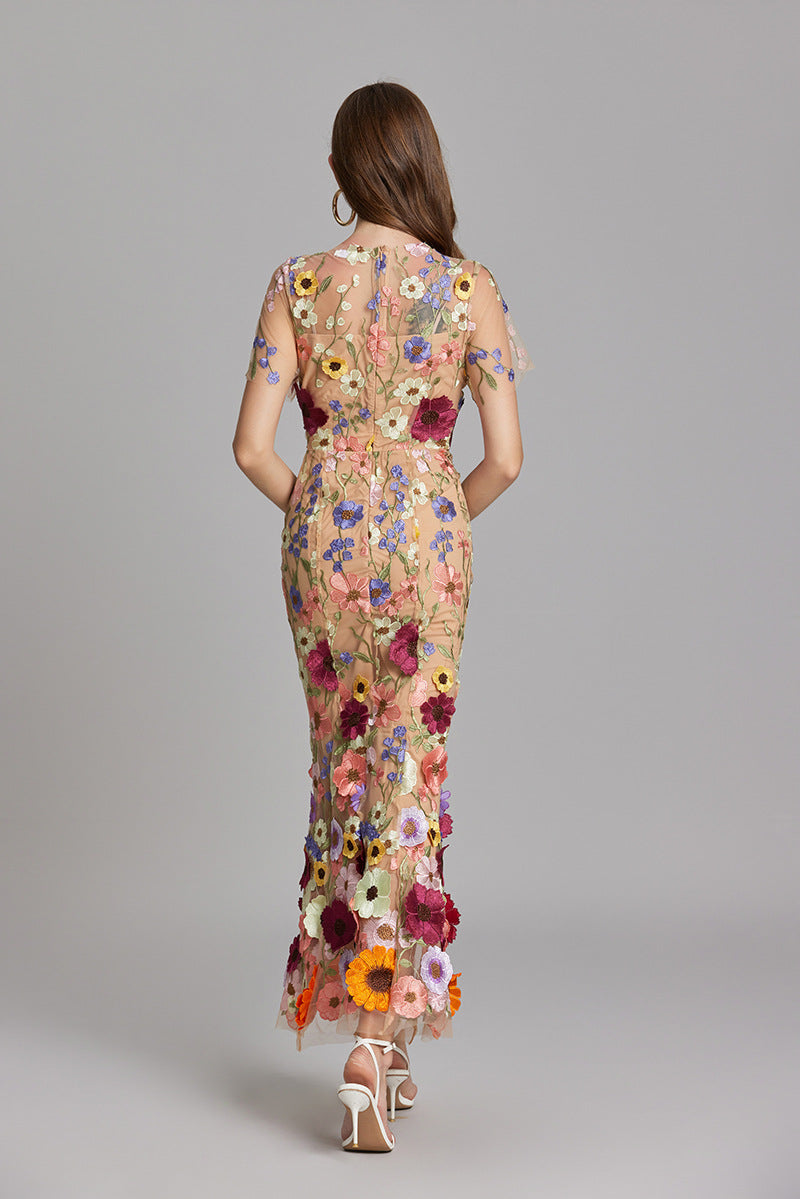 NOUVEAU RICHE Damen Elegantes Ärmelloses Besticktes Damenkleid Maxi