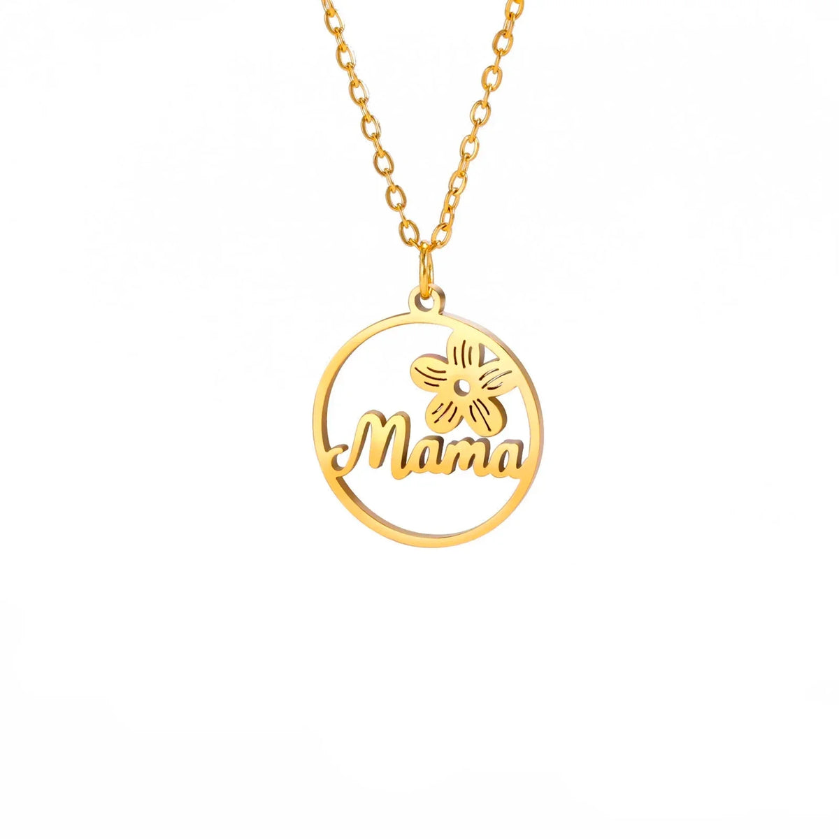 NOUVEAU RICHE Amore | Mama Buchstaben-Anhänger-Halskette für Damen Mama Blume – Gold 45-50cm