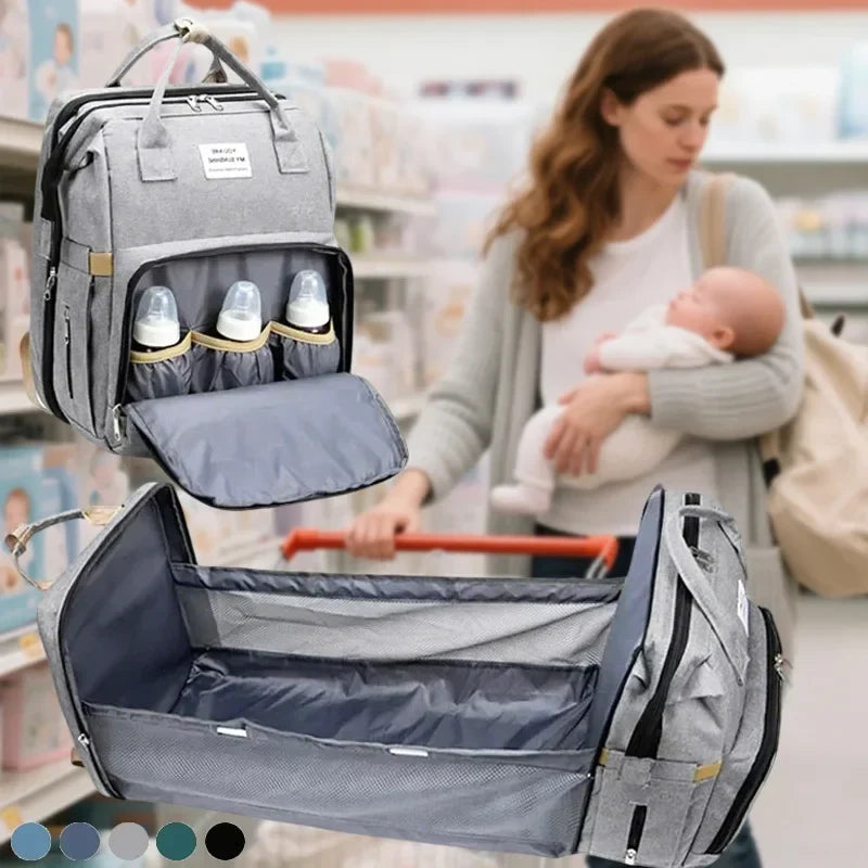 NOUVEAU RICHE Bersh | 3-in-1 Wickeltaschen-Rucksack mit Wickelstation - Faltbares Babybett & Reise-Stubenwagen
