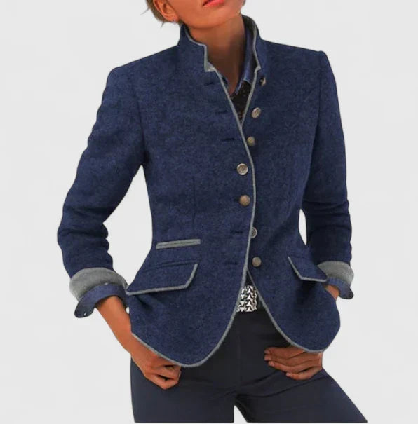 NOUVEAU RICHE Umami | Dame Formeller Cardigan mit Knopfleiste - Eleganter Strickjacke & Feinstrick Strickmantel Blau