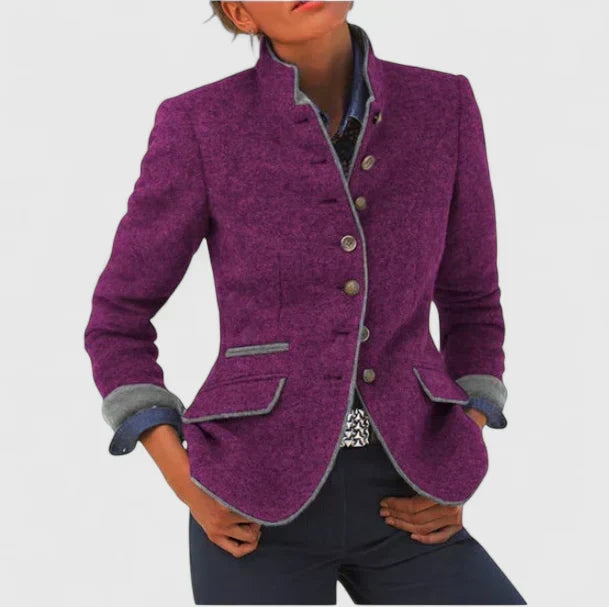 NOUVEAU RICHE Umami | Dame Formeller Cardigan mit Knopfleiste - Eleganter Strickjacke & Feinstrick Strickmantel Lila