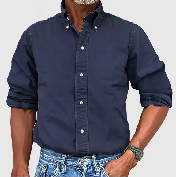 NOUVEAU RICHE Klassisches Langarmhemd Für Herren Vielseitig Tragbar Marineblau