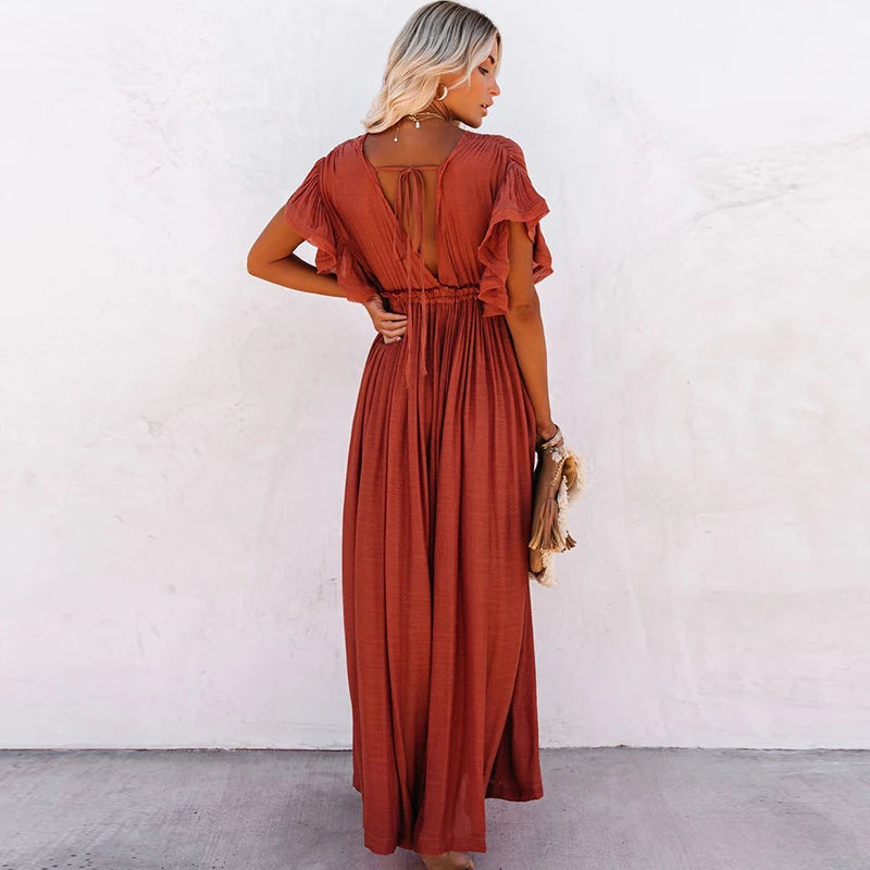 NOUVEAU RICHE Schickes Langes Bohemian Kleid Rostrot Terrakotta Sommerlook