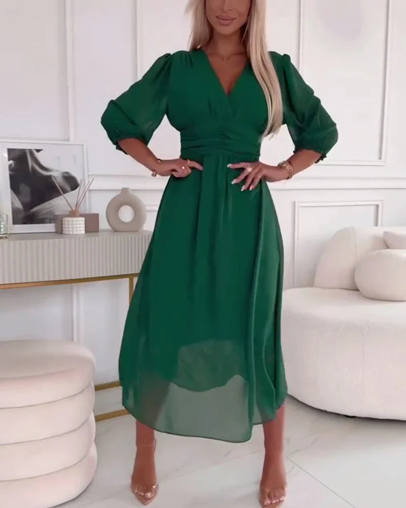 NOUVEAU RICHE Damen Sommerkleid – Elegante Puffärmel & Schicker Stil Grün