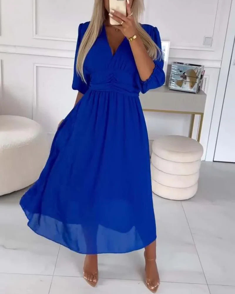 NOUVEAU RICHE Damen Sommerkleid – Elegante Puffärmel & Schicker Stil Blau