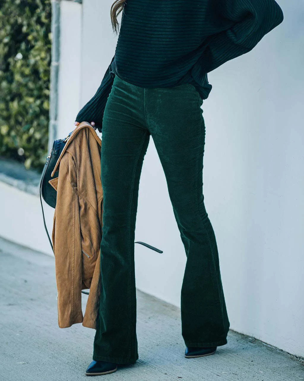 NOUVEAU RICHE Schlaghose Mit Hoher Taille Für Damen In Stretch-Passform Ideal Für Alle Jahreszeiten Chic Und Bequem Dunkelgrün