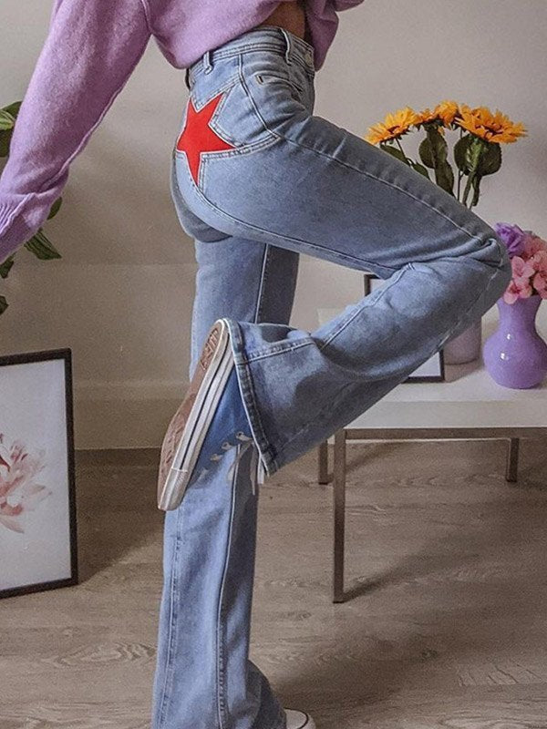 NOUVEAU RICHE Schlagjeans Mit Stern Patch Rückseite Vintage Hoher Bund