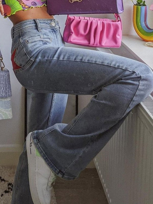 NOUVEAU RICHE Schlagjeans Mit Stern Patch Rückseite Vintage Hoher Bund
