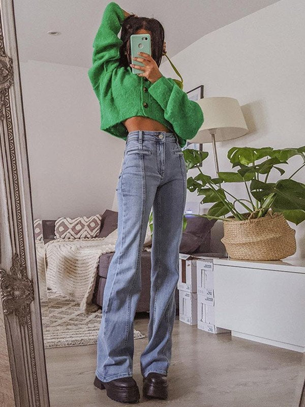 NOUVEAU RICHE Schlagjeans Mit Stern Patch Rückseite Vintage Hoher Bund