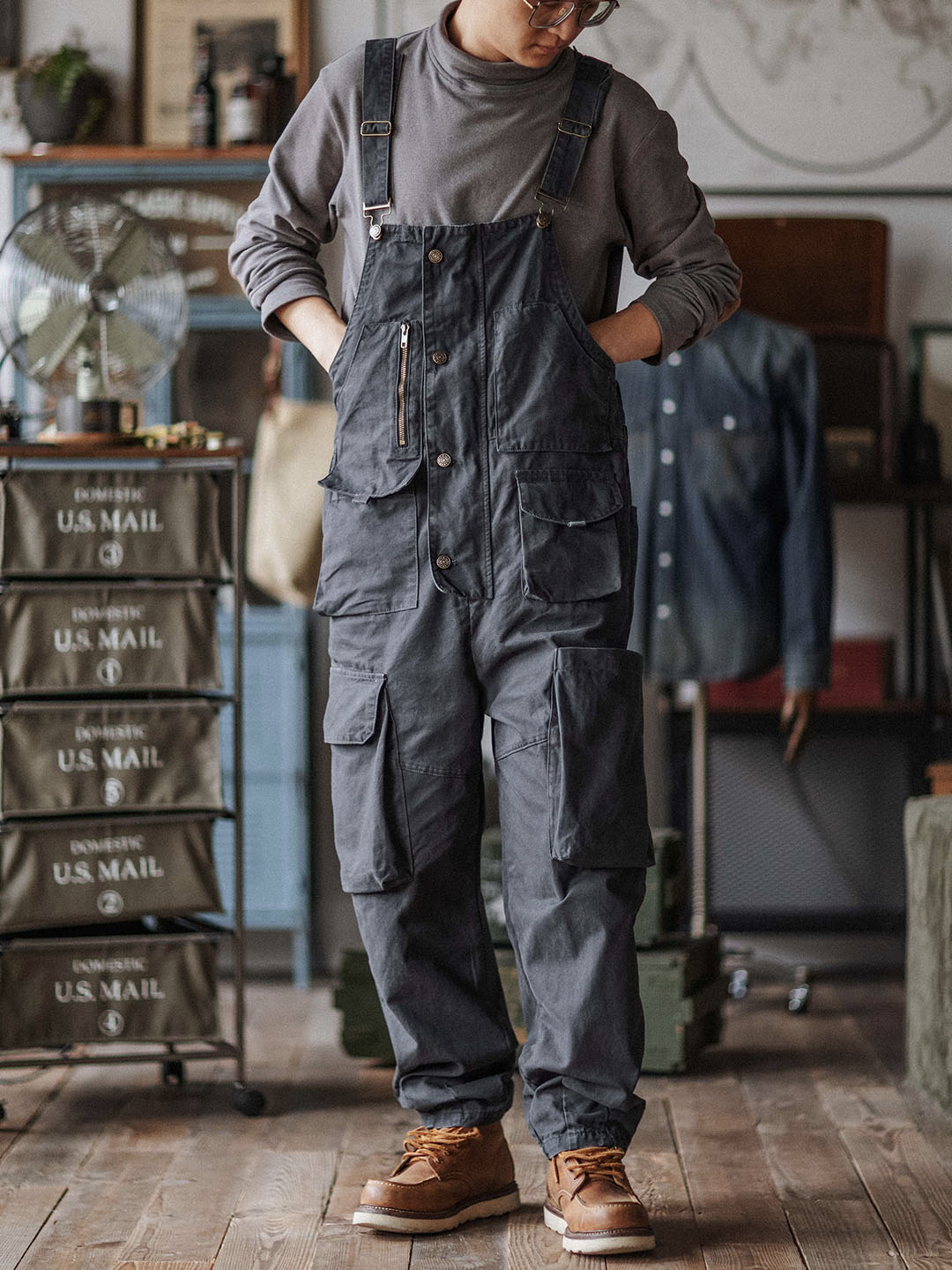 NOUVEAU RICHE Schlampiger Baumwoll-Canvas-Overall Für Langlebigkeit Und Komfort Bei Arbeit Und Projekten Dunkelgrau