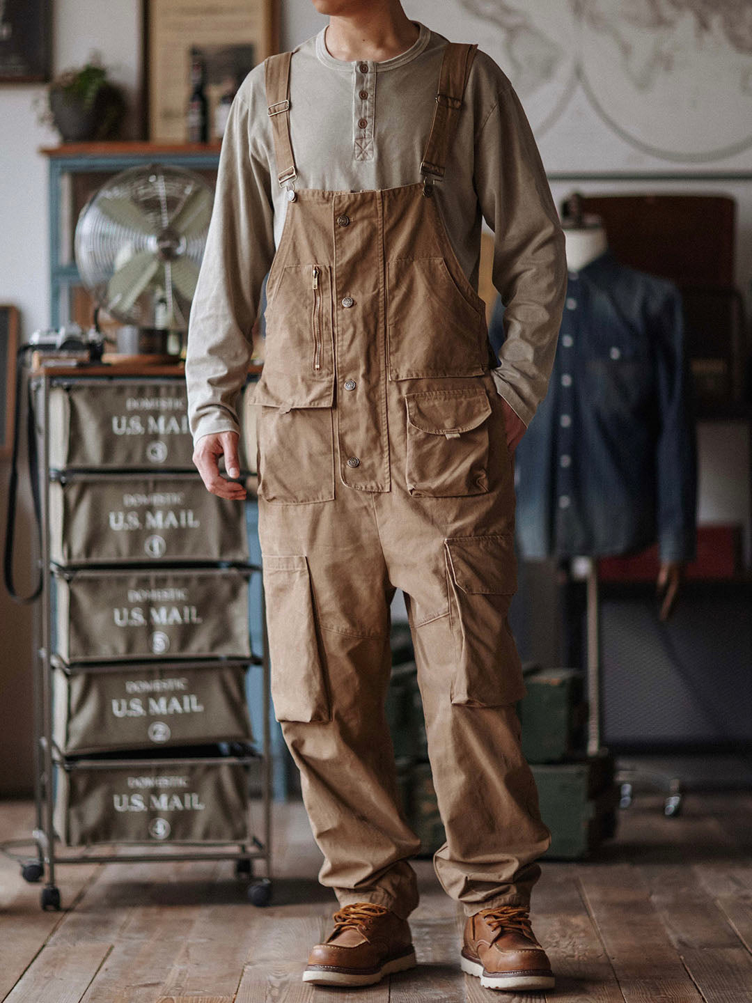 NOUVEAU RICHE Schlampiger Baumwoll-Canvas-Overall Für Langlebigkeit Und Komfort Bei Arbeit Und Projekten Khaki