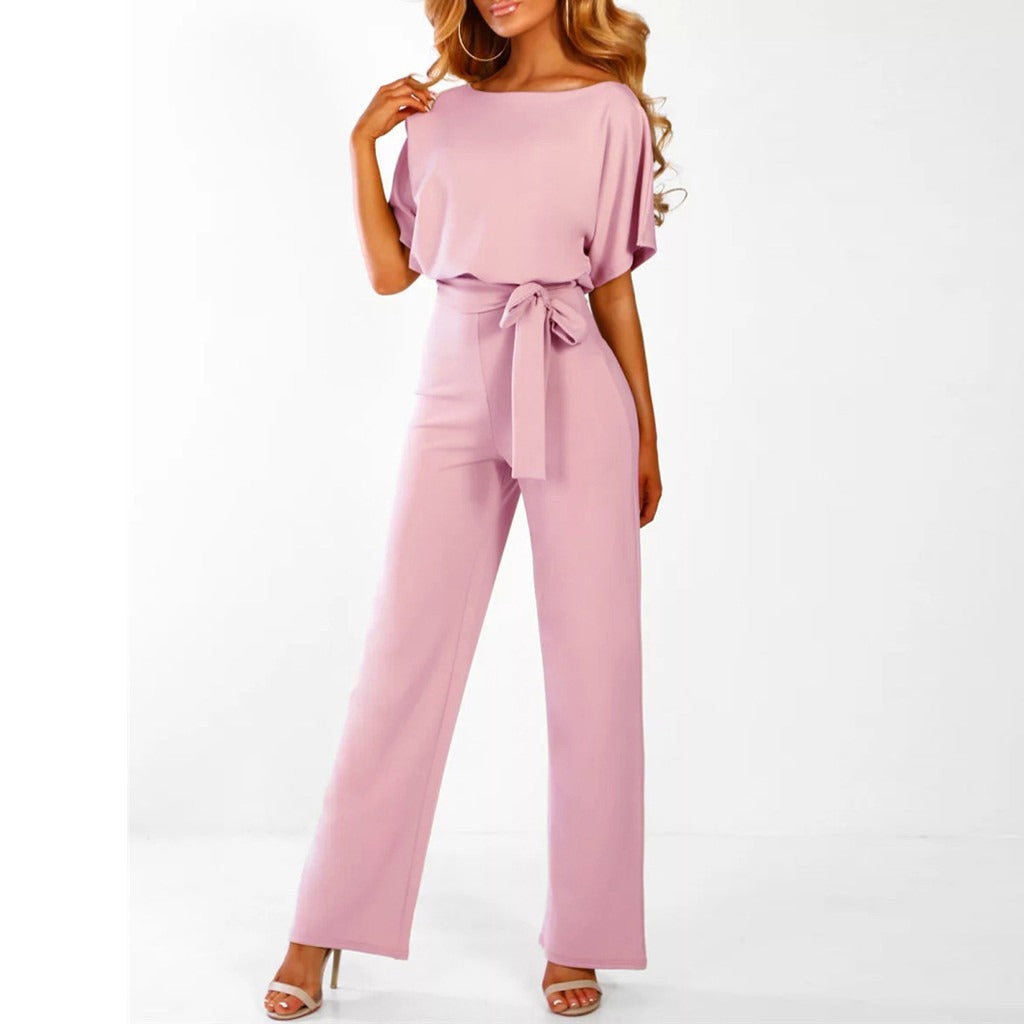 NOUVEAU RICHE Schlichter Damen Jumpsuit Elegant Bequem Alltagsoutfit Rosa